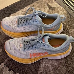 Hoka Light Blue and Yellow Athletic Shoes